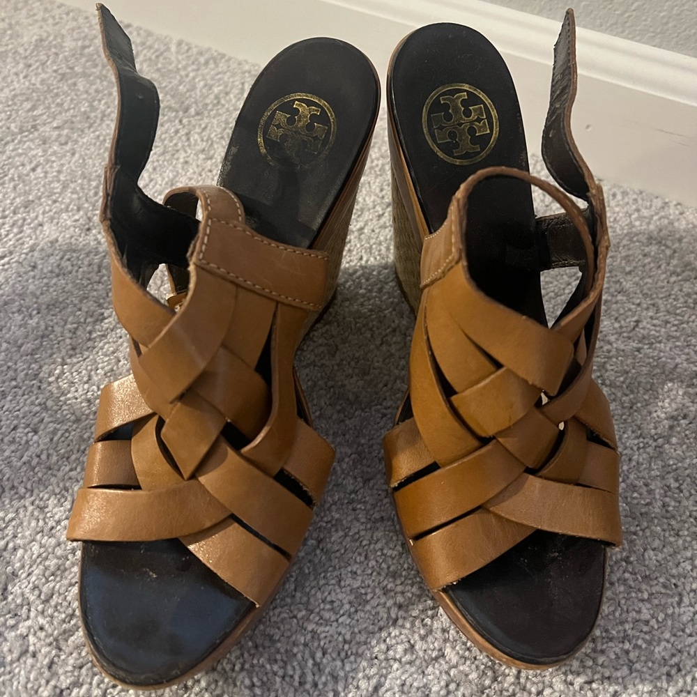 Tory Burch tan wedges